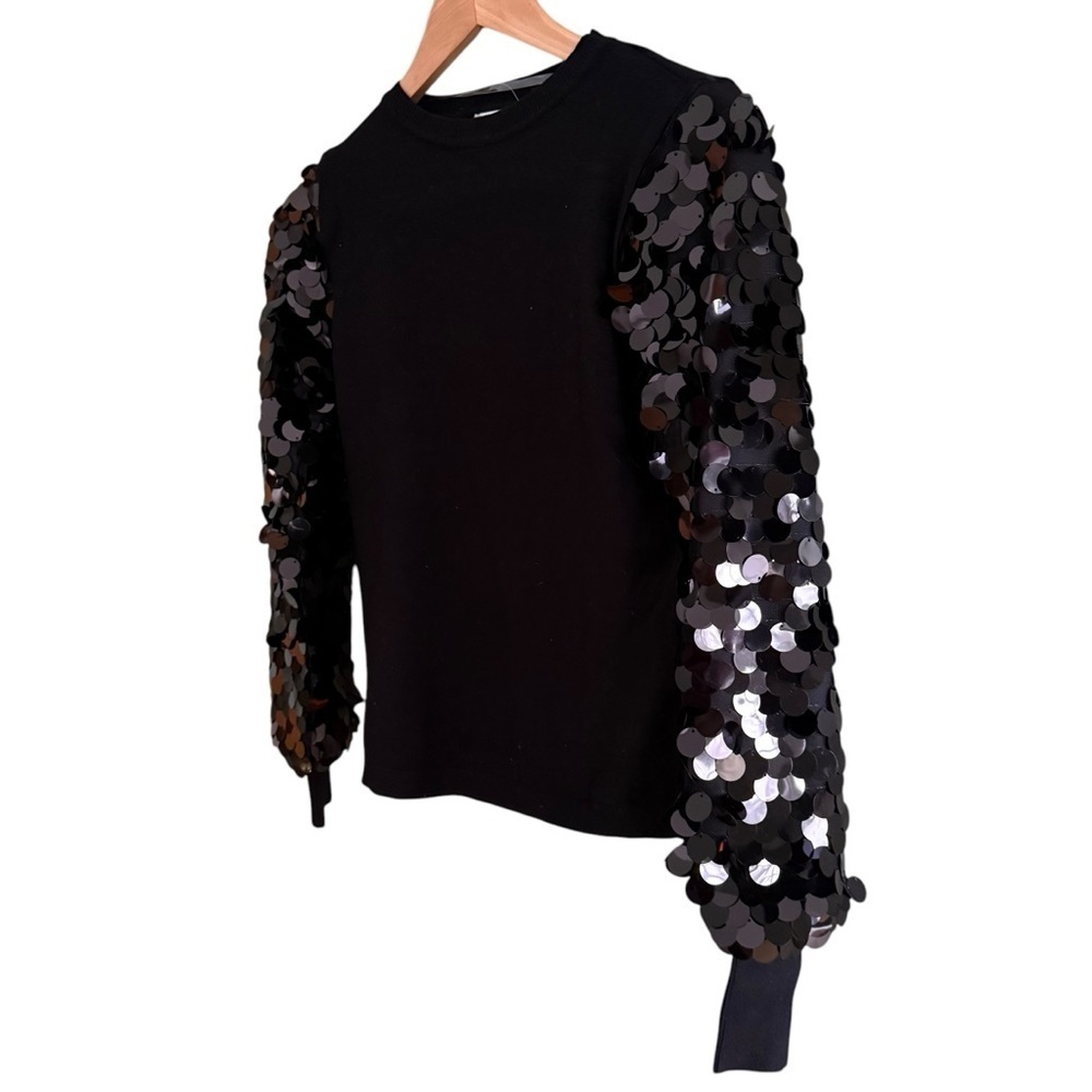 Sioni Milano Black Sequin Sleeve Crew Neck Sweater Women’s XS Party Glamour - Picture 8 of 12